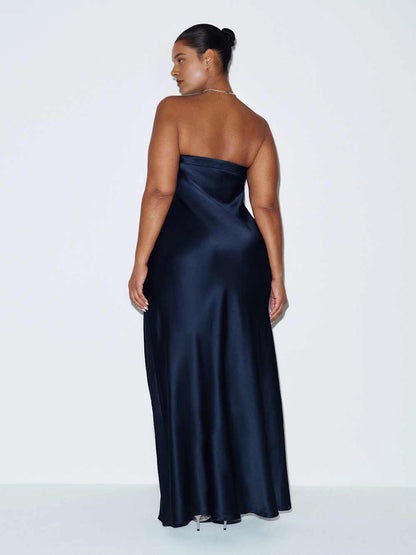 Roselledress Detachable Choker Halter Strapless Satin Mermaid Maxi Plus Size Wedding Guest Dress