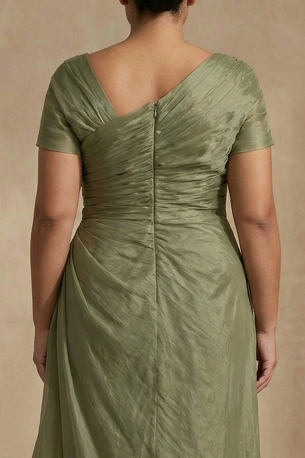 Elegant Plus Size A-Line V-Neck Cap-Sleeve Zipper-Back High-Low Weeding Guest Dress