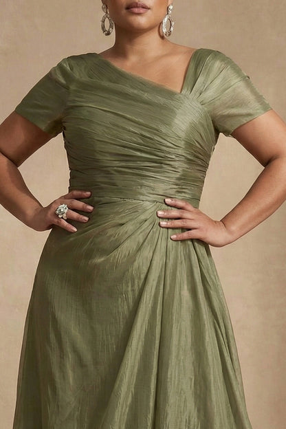 Elegant Plus Size A-Line V-Neck Cap-Sleeve Zipper-Back High-Low Weeding Guest Dress