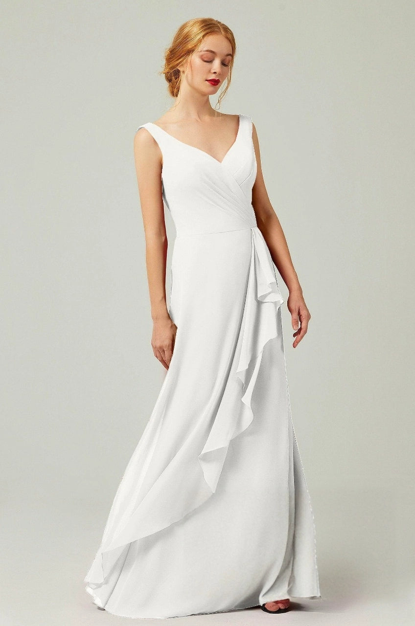 Plus Size Elegant Chiffon A-Line V-Neck Sleeveless V-Back Floor-Length Bridesmaid Dress
