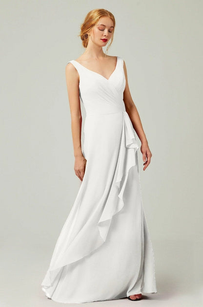 Plus Size Elegant Chiffon A-Line V-Neck Sleeveless V-Back Floor-Length Bridesmaid Dress