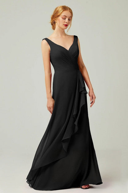 Plus Size Elegant Chiffon A-Line V-Neck Sleeveless V-Back Floor-Length Bridesmaid Dress