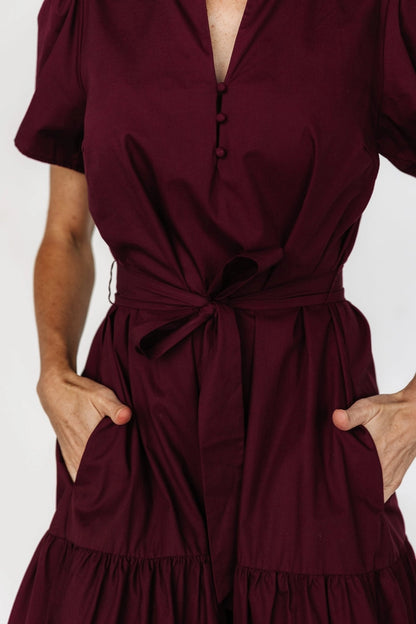 Modest A-Line Stand Collar Puff-Sleeve Plain-Back Midi Mother Of Bride Dress