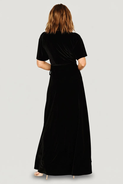 Soft A‑line V‑Neck Flutter Sleeve Closed‑Back Maxi Mother Of Bride Dress