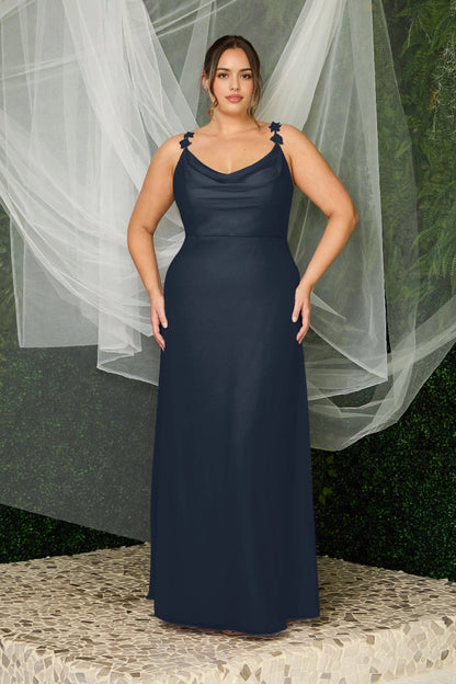 Elegant Plus Size A-Line Cowl Neck Floral Strap V-Back Maxi Bridesmaid Dress