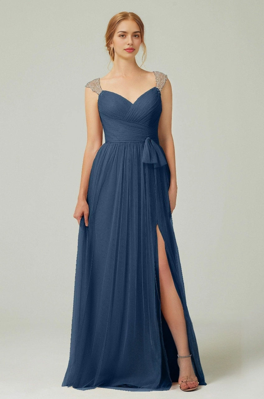 Plus Size Romantic A-Line Sweetheart Sleeveless Illusion Back Long Beaded Bridesmaid Dress