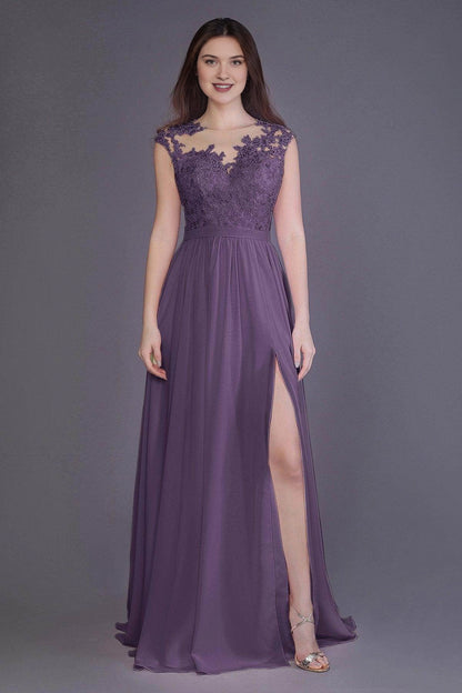 Plus Size Romantic Lace Chiffon A-Line Illusion-Neck Sleeveless Illusion-Back Floor-Length Bridesmaid Dress