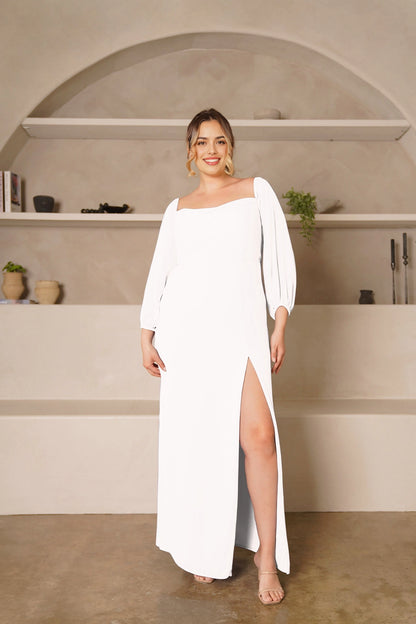 Elegant Sheath Square Neck Balloon Sleeve Zipper Back Plus Size Bridesmaid Dress