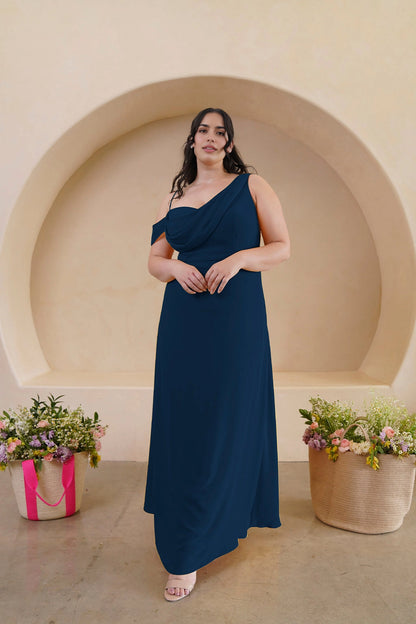 Elegant A-Line Draped One Shoulder Zipper Back Floor Length Bridesmaid Dress
