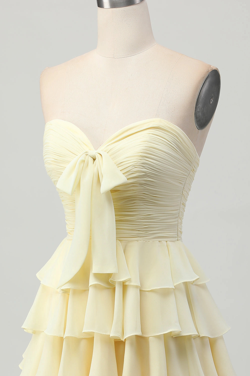 Cream A Line Strapless Sweetheart Plain Back Tiered Mini Homecoming Dress