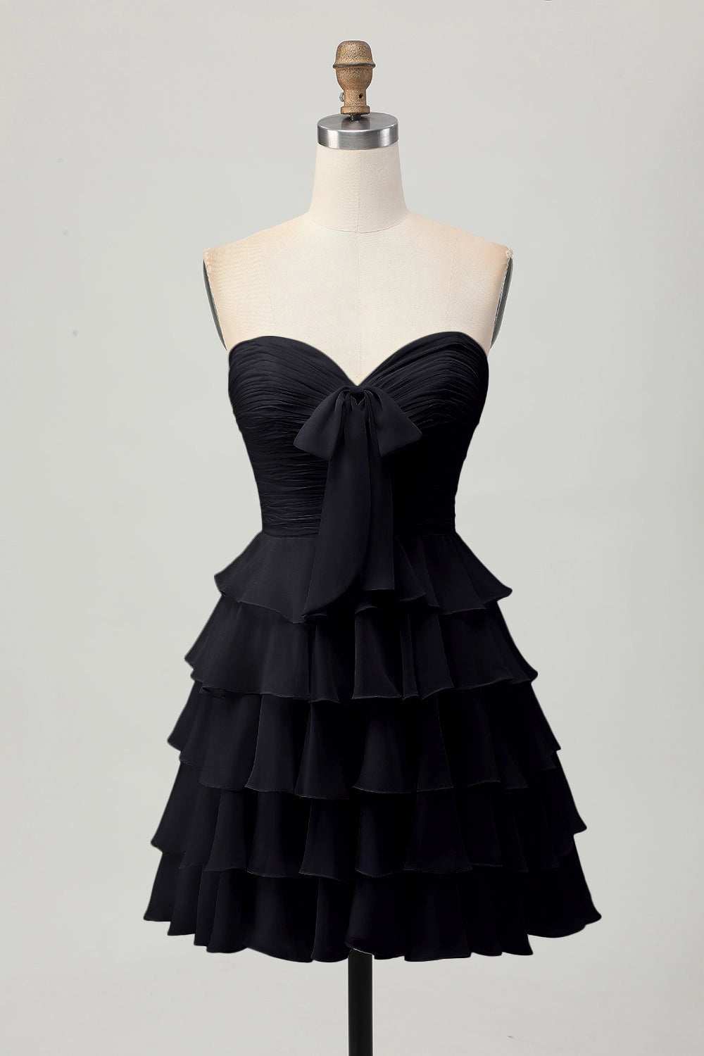 Cream A Line Strapless Sweetheart Plain Back Tiered Mini Homecoming Dress