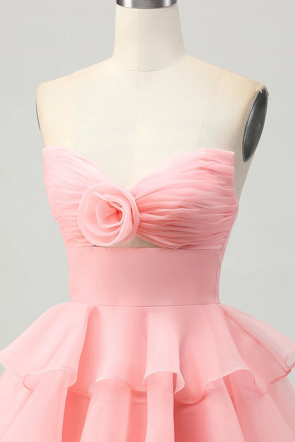 Pink A-Line Sweetheart Strapless Closed Back Mini Homecoming Dress
