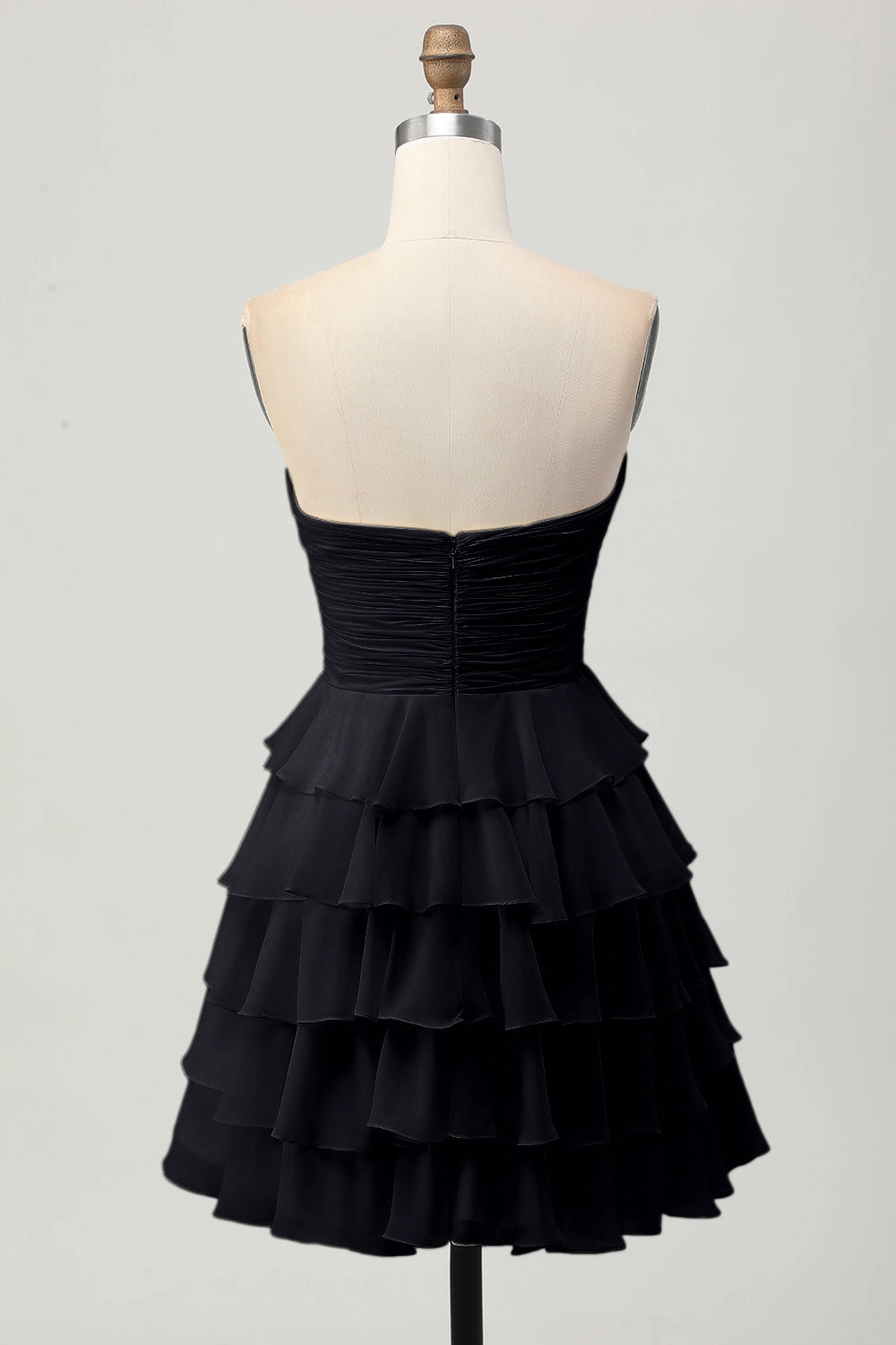 Cream A Line Strapless Sweetheart Plain Back Tiered Mini Homecoming Dress