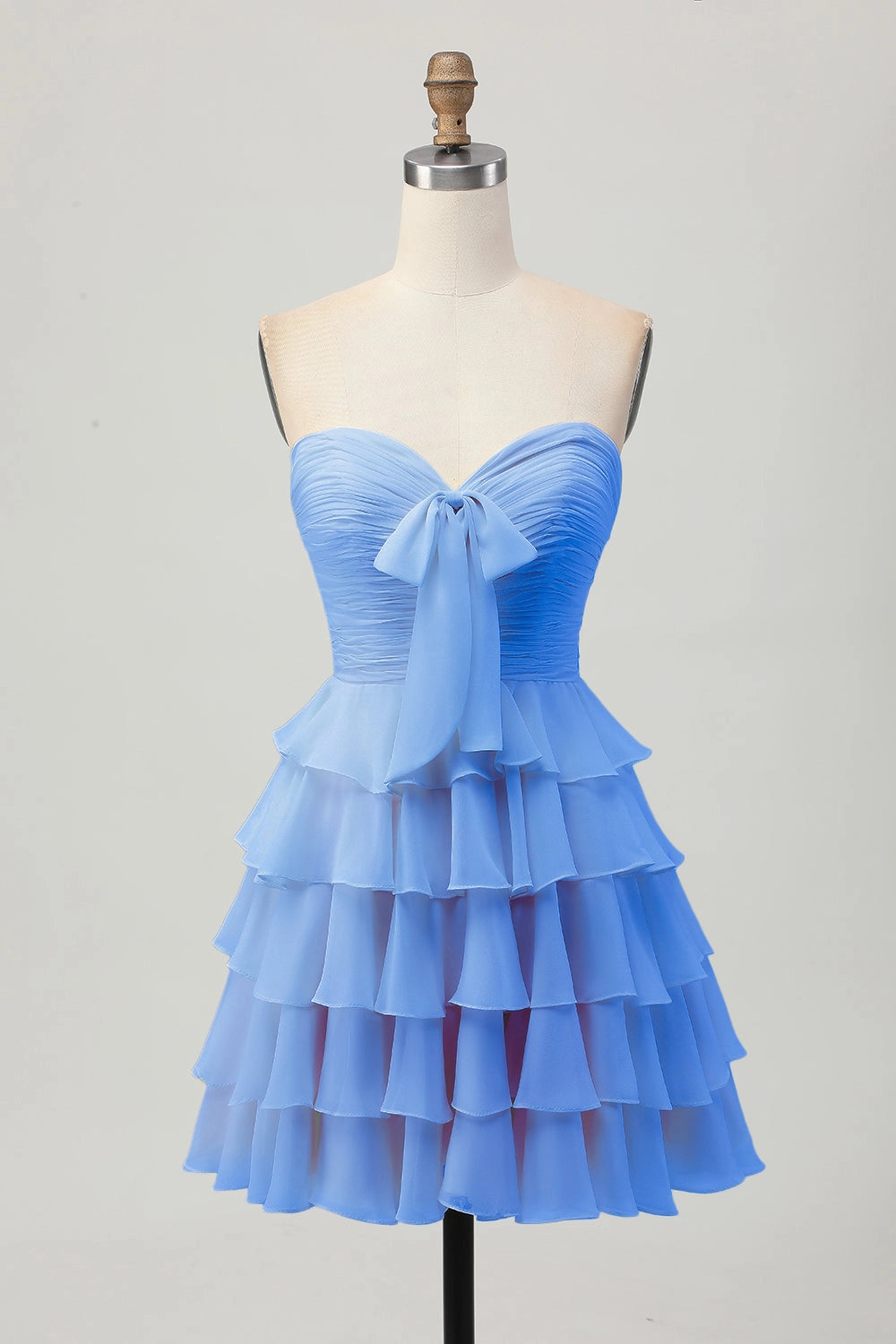 Cream A Line Strapless Sweetheart Plain Back Tiered Mini Homecoming Dress