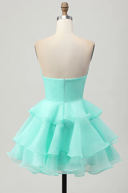 Pink A-Line Sweetheart Strapless Closed Back Mini Homecoming Dress