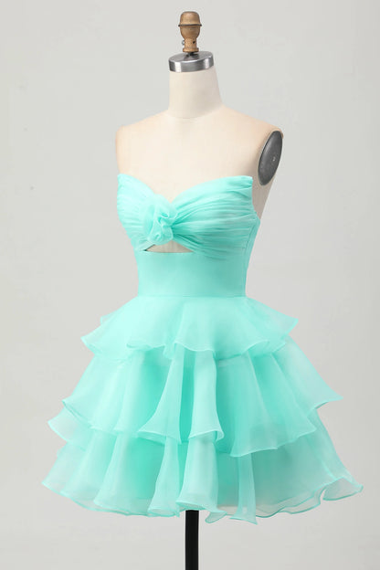 Pink A-Line Sweetheart Strapless Closed Back Mini Homecoming Dress