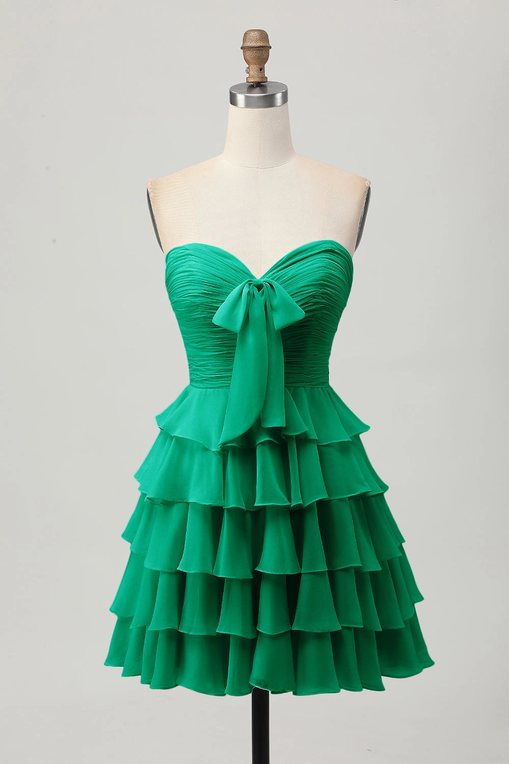 Cream A Line Strapless Sweetheart Plain Back Tiered Mini Homecoming Dress