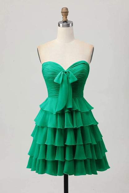 Cream A Line Strapless Sweetheart Plain Back Tiered Mini Homecoming Dress