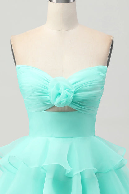 Pink A-Line Sweetheart Strapless Closed Back Mini Homecoming Dress