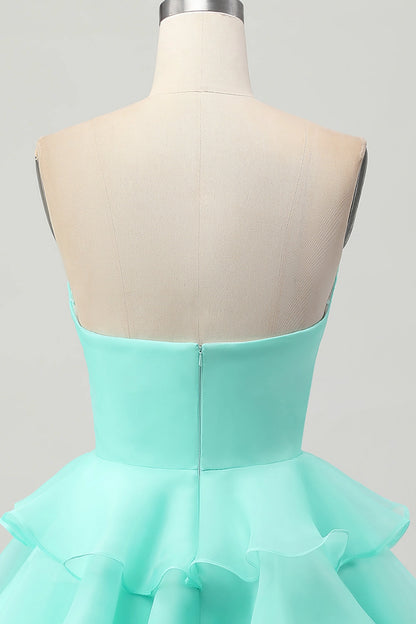 Pink A-Line Sweetheart Strapless Closed Back Mini Homecoming Dress