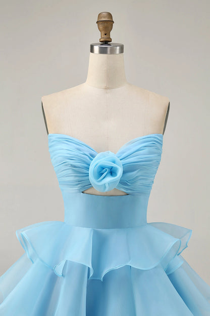 Pink A-Line Sweetheart Strapless Closed Back Mini Homecoming Dress