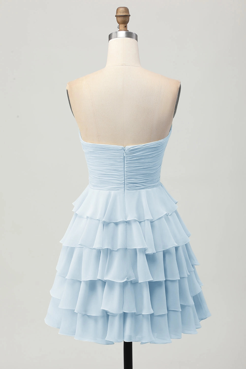 Cream A Line Strapless Sweetheart Plain Back Tiered Mini Homecoming Dress