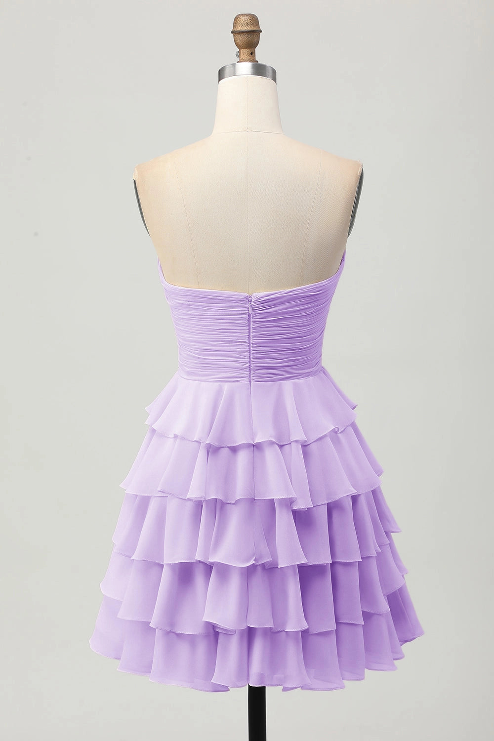 Cream A Line Strapless Sweetheart Plain Back Tiered Mini Homecoming Dress