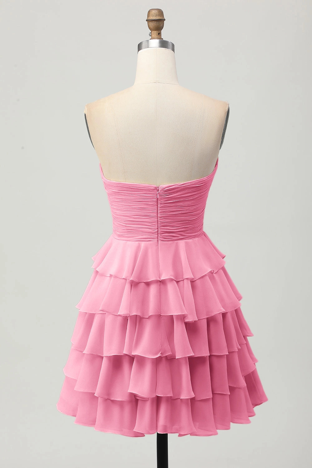 Cream A Line Strapless Sweetheart Plain Back Tiered Mini Homecoming Dress