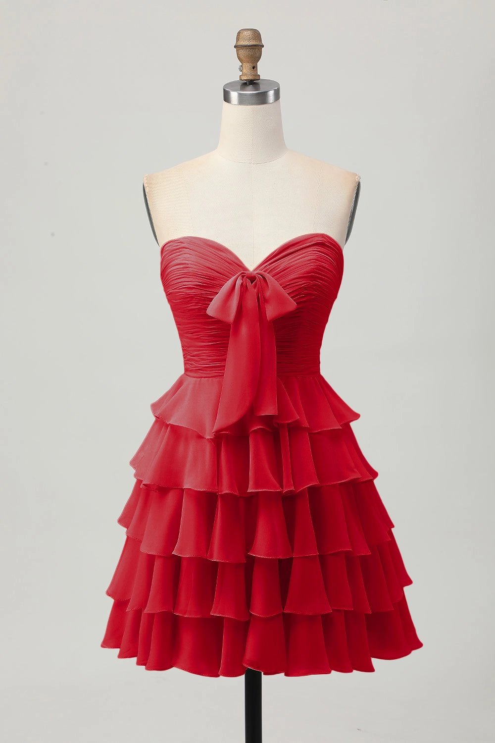 Cream A Line Strapless Sweetheart Plain Back Tiered Mini Homecoming Dress