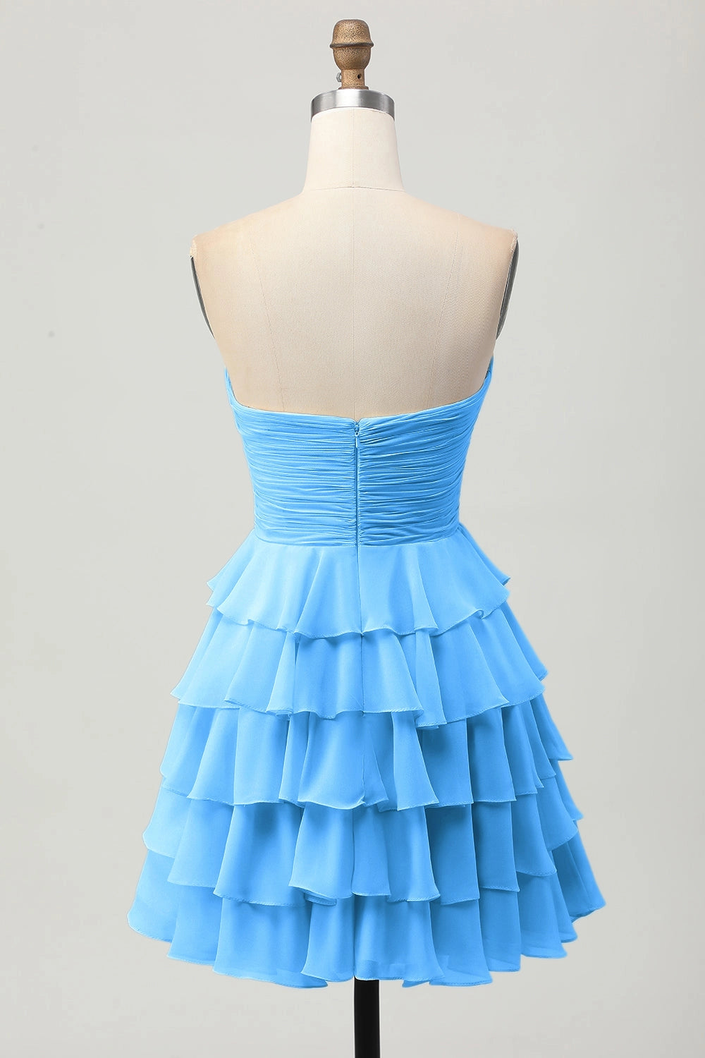 Cream A Line Strapless Sweetheart Plain Back Tiered Mini Homecoming Dress