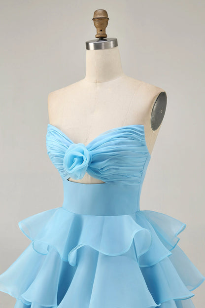 Pink A-Line Sweetheart Strapless Closed Back Mini Homecoming Dress