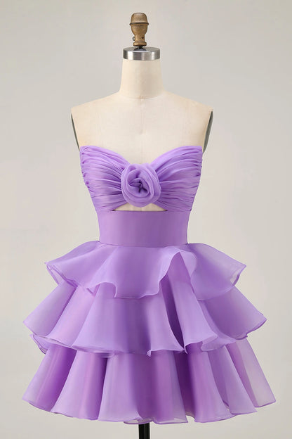 Pink A-Line Sweetheart Strapless Closed Back Mini Homecoming Dress