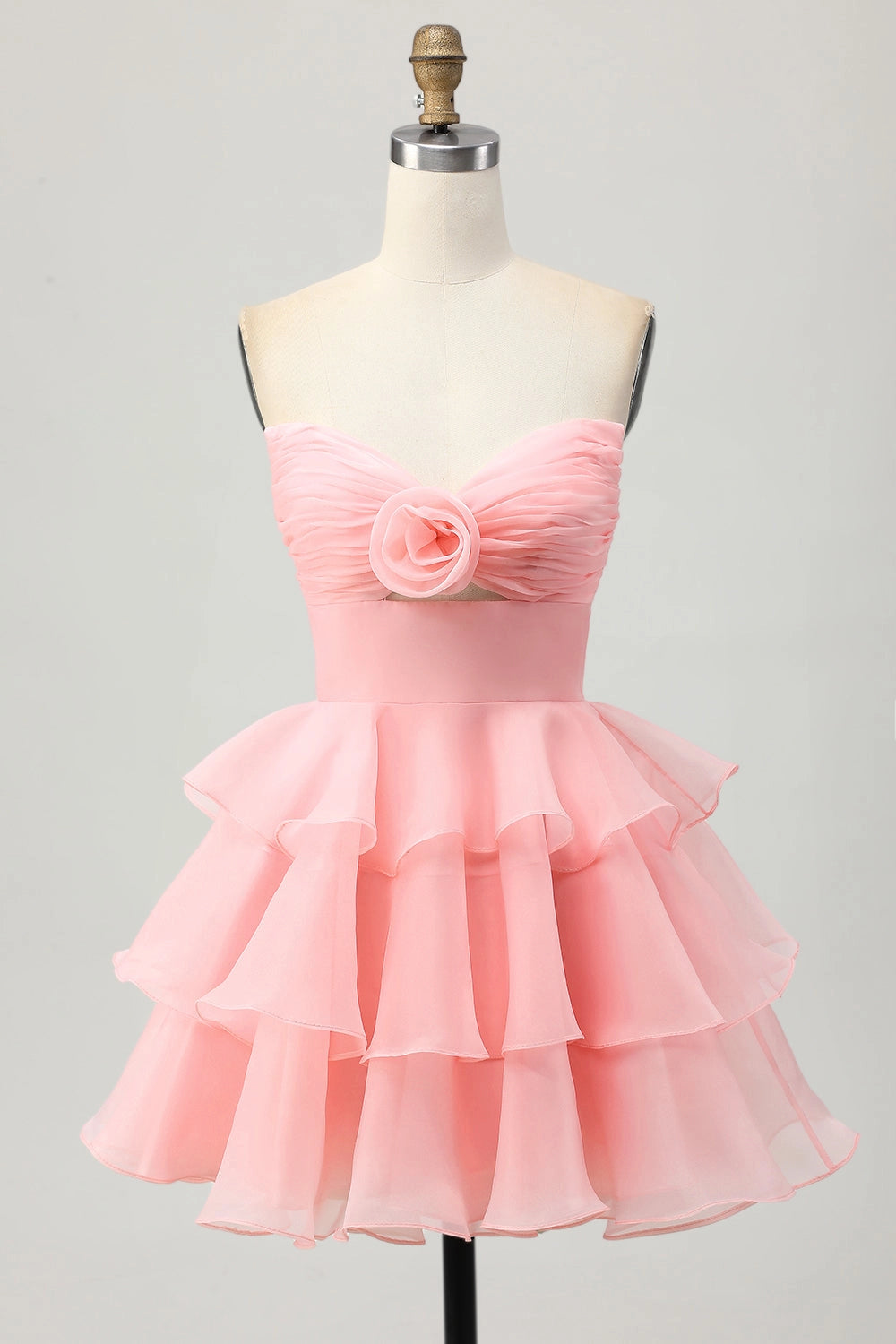 Pink A-Line Sweetheart Strapless Closed Back Mini Homecoming Dress