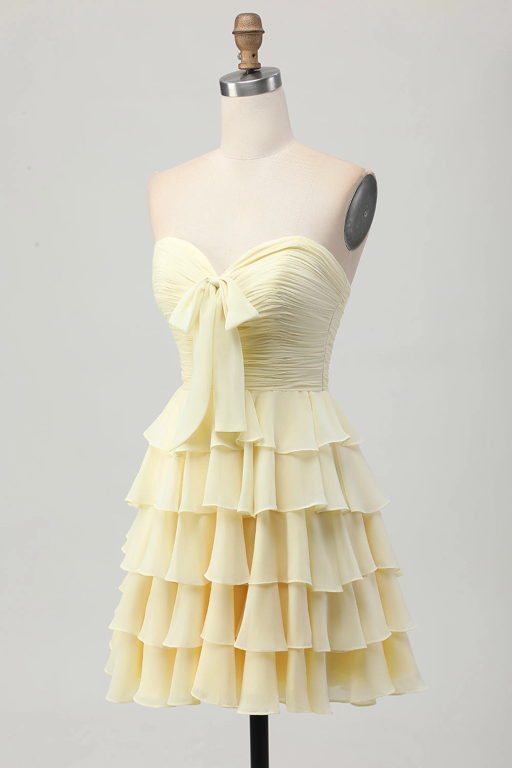 Cream A Line Strapless Sweetheart Plain Back Tiered Mini Homecoming Dress