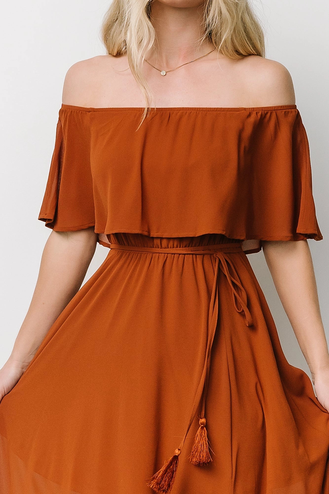 Flowy A-line Off-The-Shoulder Ruffle Sleeve Open-Back Mother Of Bride Dress