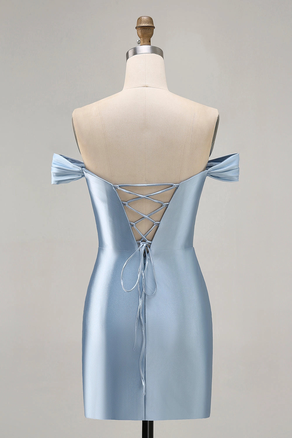 Roselle Dress sky blue bodycon dress off shoulder criss cross lace up back slit mini homecoming dress rear view