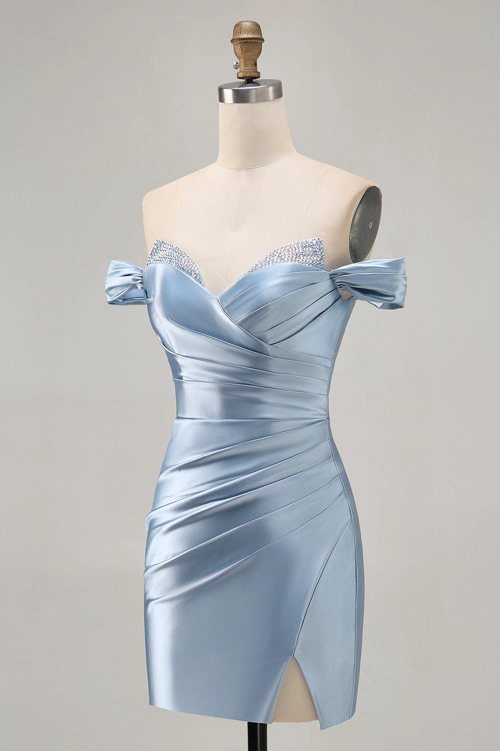 Light Blue Bodycon Sweetheart Off Shoulder Lace Up Back Mini Homecoming Dress