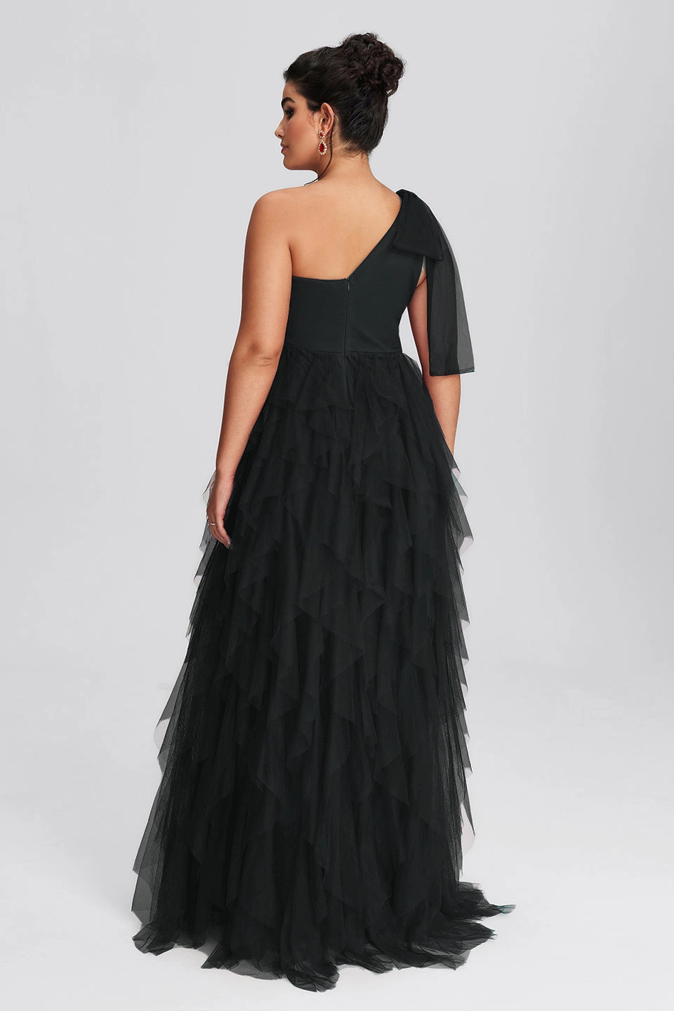 Peacock Plus Size A-Line One Shoulder Closed Back Long Prom Dress
