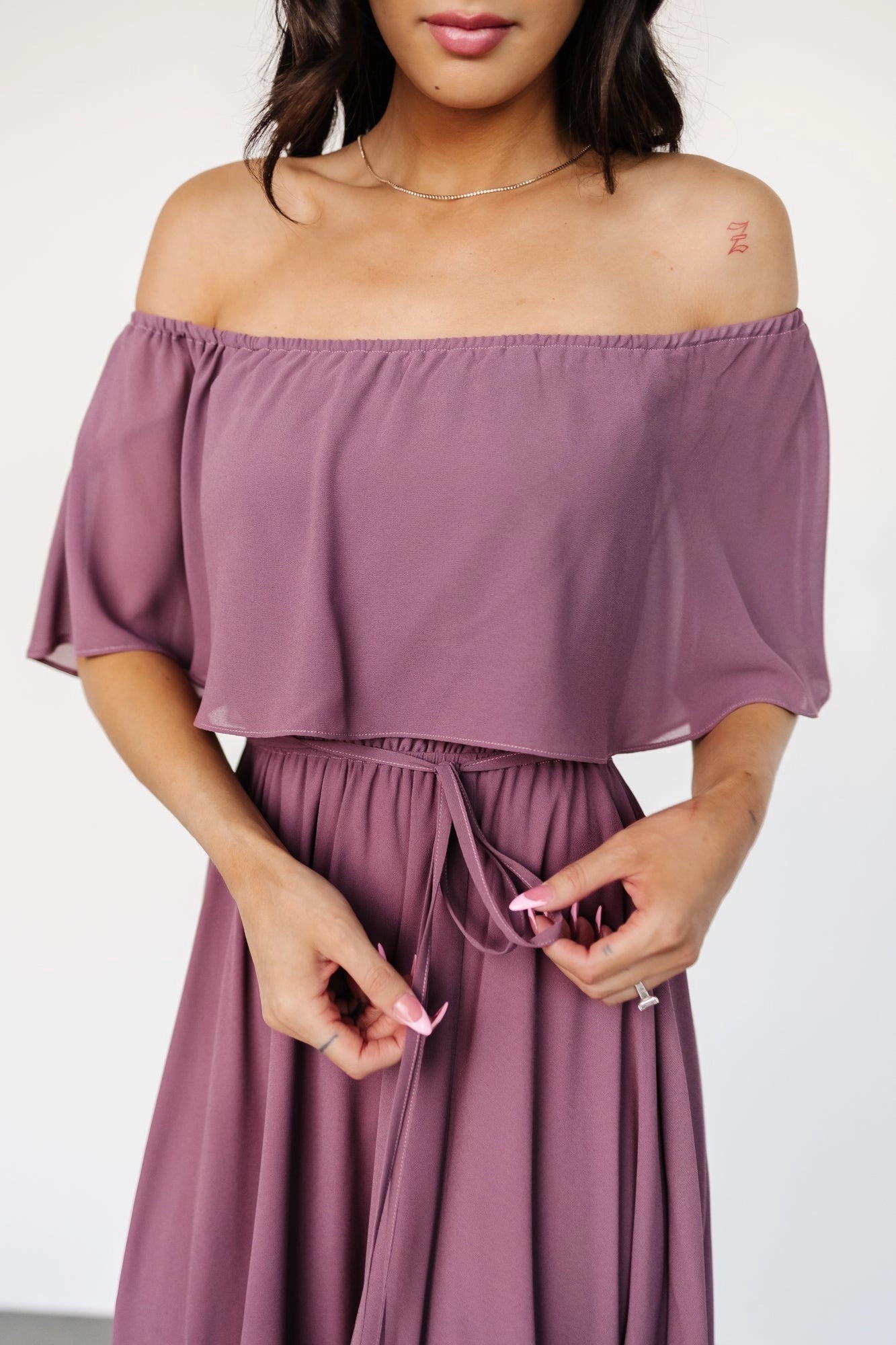Flowy A-line Off-The-Shoulder Ruffle Sleeve Open-Back Mother Of Bride Dress