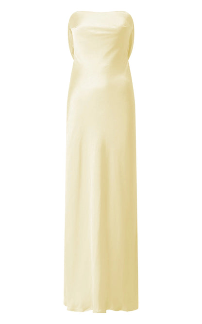 Strapless Cowl Back Button Detail Satin Bodycon Plus Size Wedding Guest Dress
