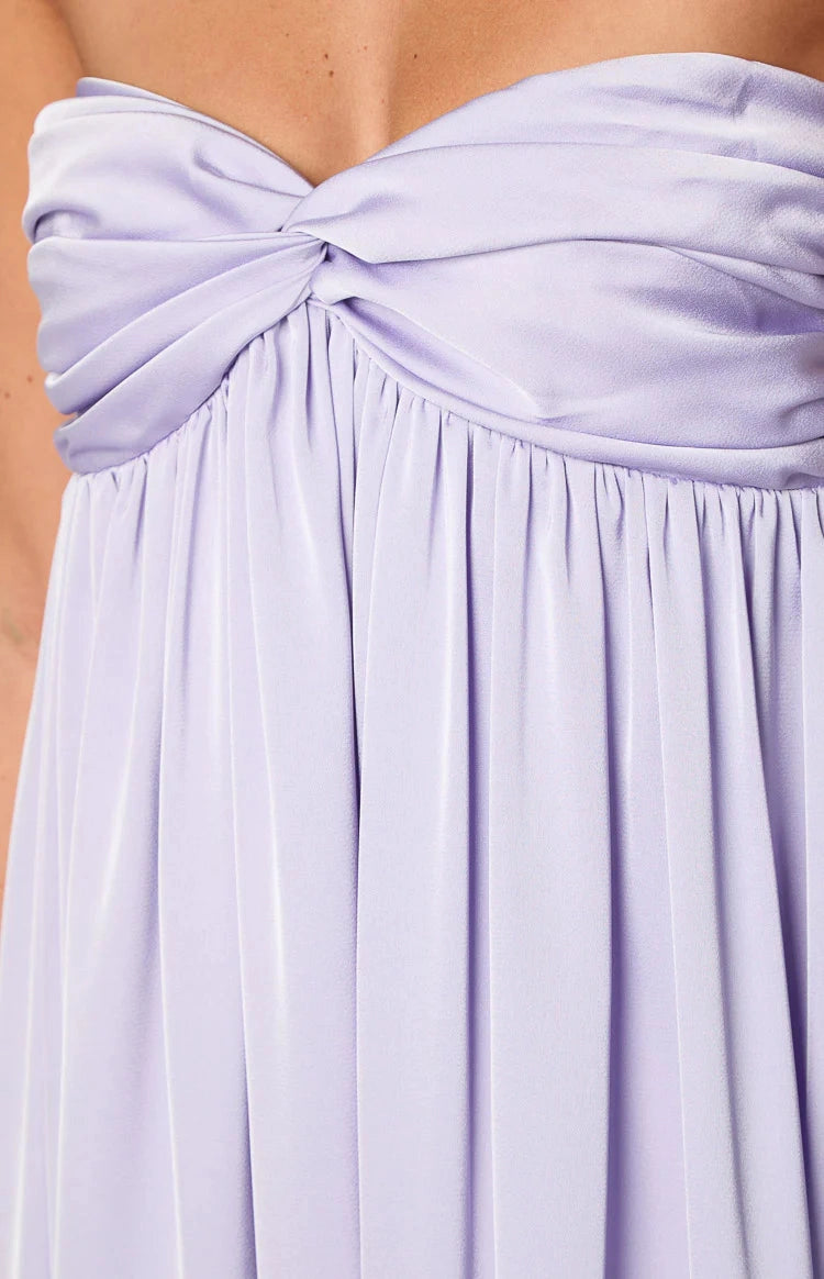 Lavender A-Line Strapless Twist Bust Plain Back Long Prom Dress