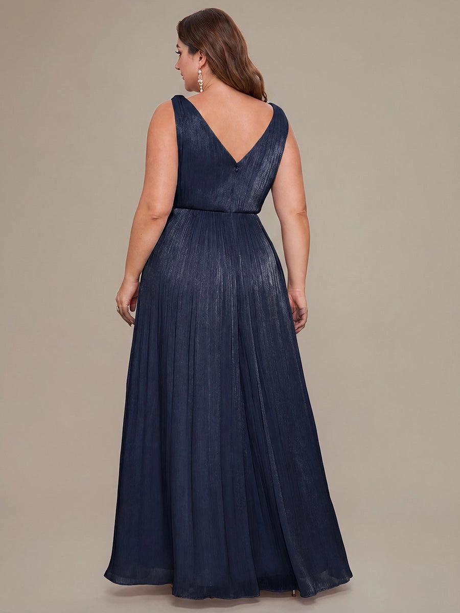 Roselledress Flowy A-Line V-Neck Sleeveless V-Zip-Back Floor-Length Plus Size Weeding Guest Dress