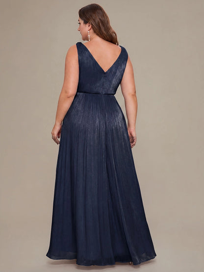 Roselledress Flowy A-Line V-Neck Sleeveless V-Zip-Back Floor-Length Plus Size Weeding Guest Dress
