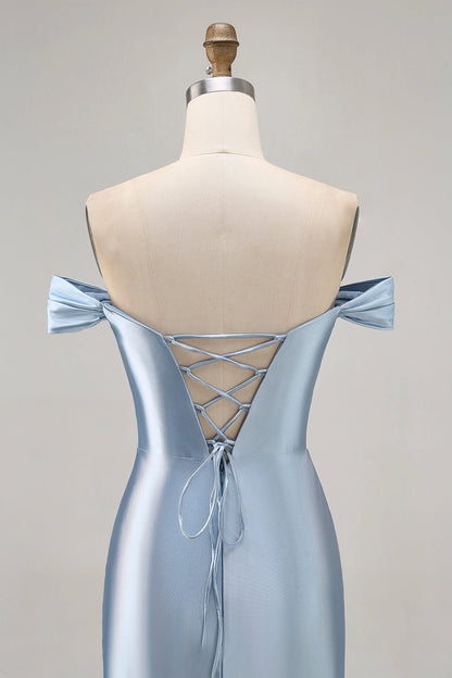 Light Blue Bodycon Sweetheart Off Shoulder Lace Up Back Mini Homecoming Dress