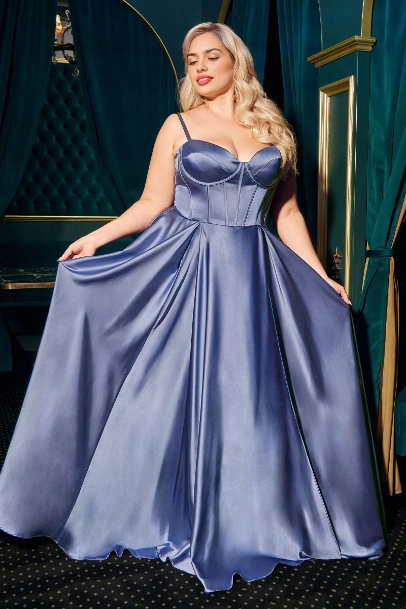 Roselledress Elegant Plus Size A Line Spaghetti Strap Corset Lace Up Back Satin Prom Dress