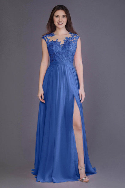 Plus Size Romantic Lace Chiffon A-Line Illusion-Neck Sleeveless Illusion-Back Floor-Length Bridesmaid Dress