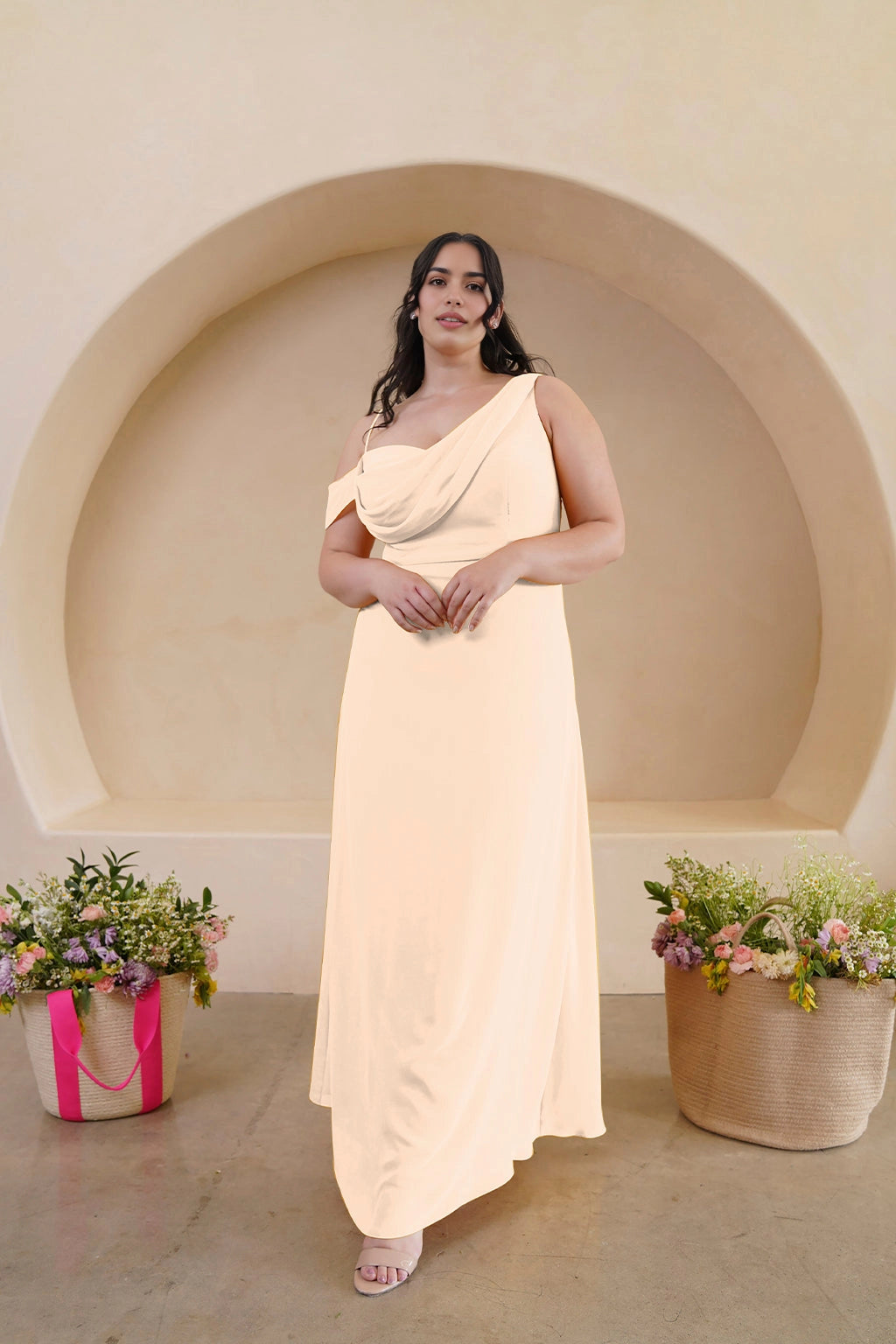 Elegant A-Line Draped One Shoulder Zipper Back Floor Length Bridesmaid Dress