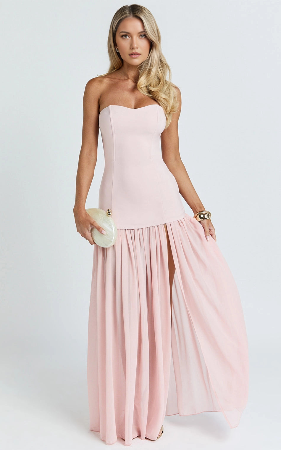 Strapless Chiffon Split Skirt Bodycon Plus Size Wedding Guest Dress