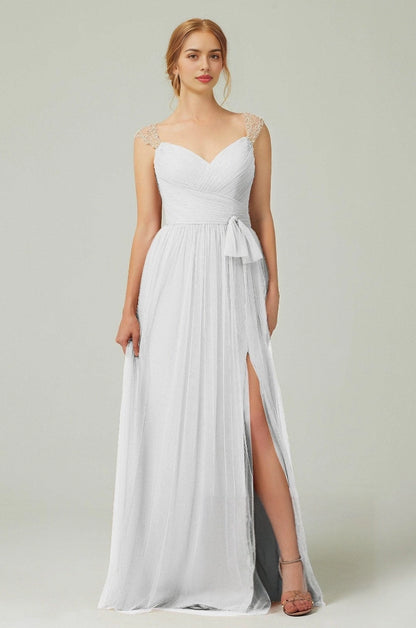 Plus Size Romantic A-Line Sweetheart Sleeveless Illusion Back Long Beaded Bridesmaid Dress