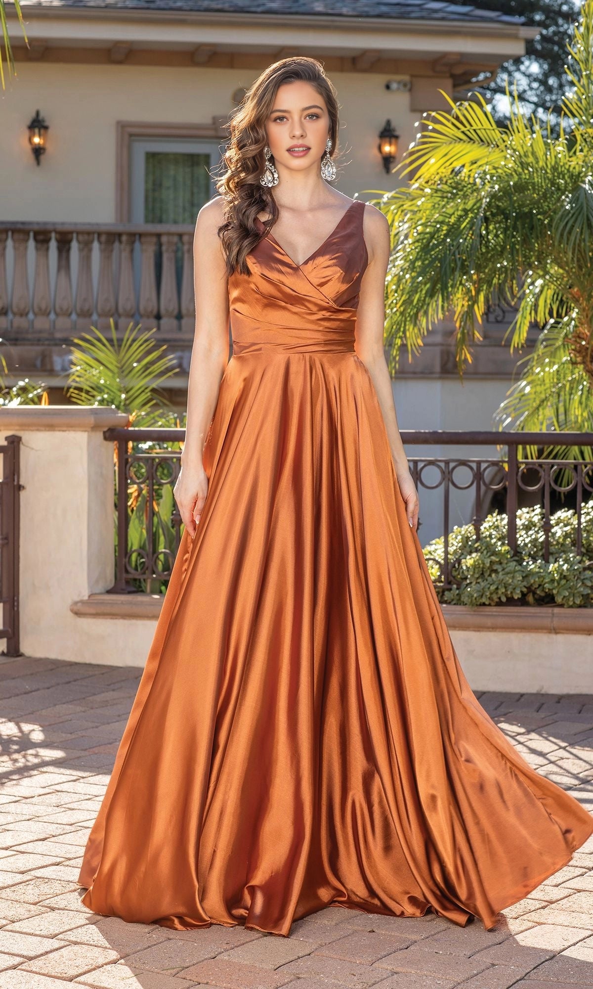 Flowy A Line V Sleeveless Lace Up Back Maxi Prom Dress
